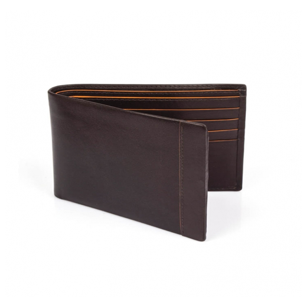 Smooth Leather Contrast Colour Slim Billfold Wallet